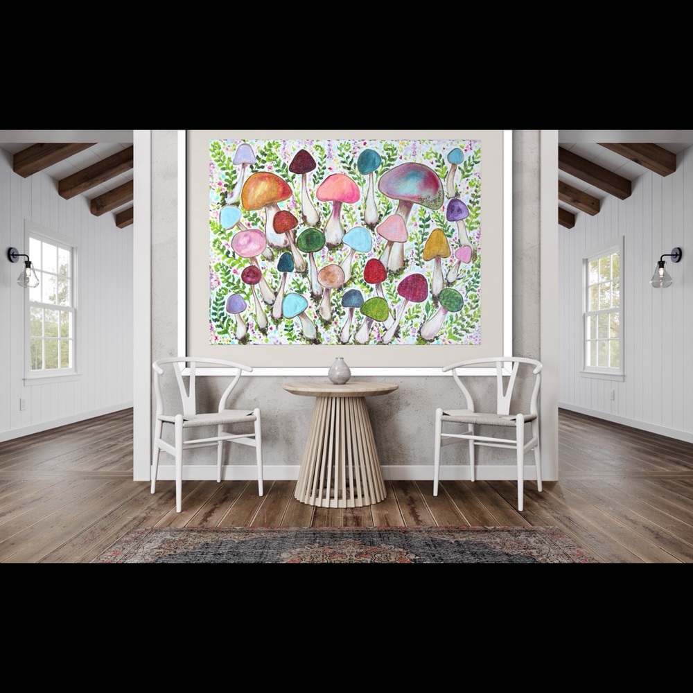 Retro Mushroom Garden Giclée Fine Art Print of Original Oil Painting Boho Decor - Picture 7 of 12